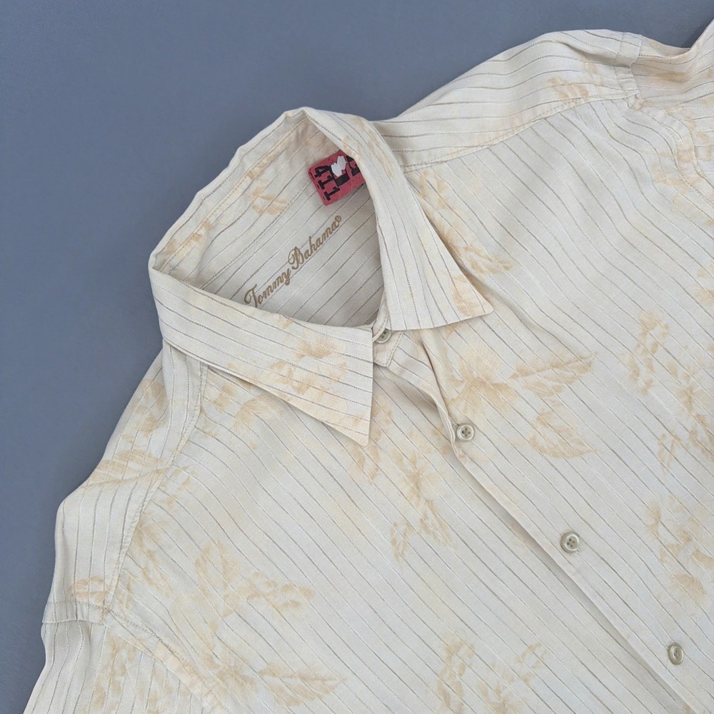 Tommy Bahama Jeans Mens Large Floral Stripe Button Down Shirt Tencel Lyocell